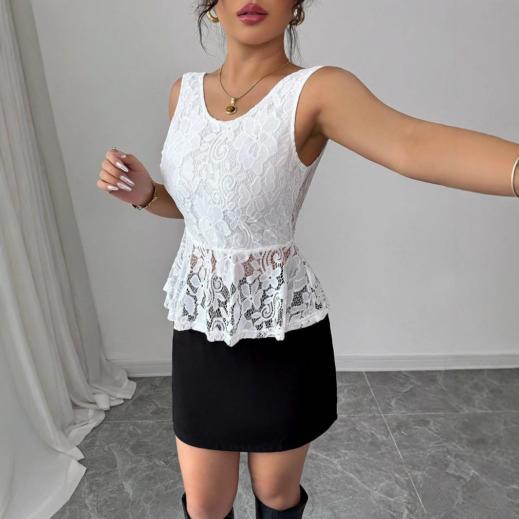 Damen Spitzenpeplum-Oberteil R&B