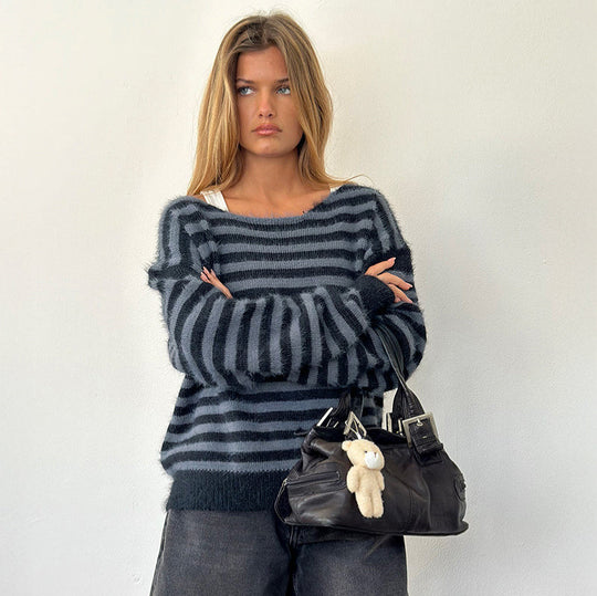 Damen modischer gestreifter Pullover mit lockerer Passform R&B