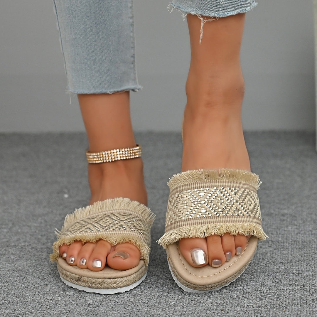 Damen modische Sandalen mit dekorativer Fransen- und Bead-Applikation R&B