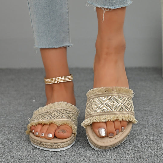 Damen modische Sandalen mit dekorativer Fransen- und Bead-Applikation R&B