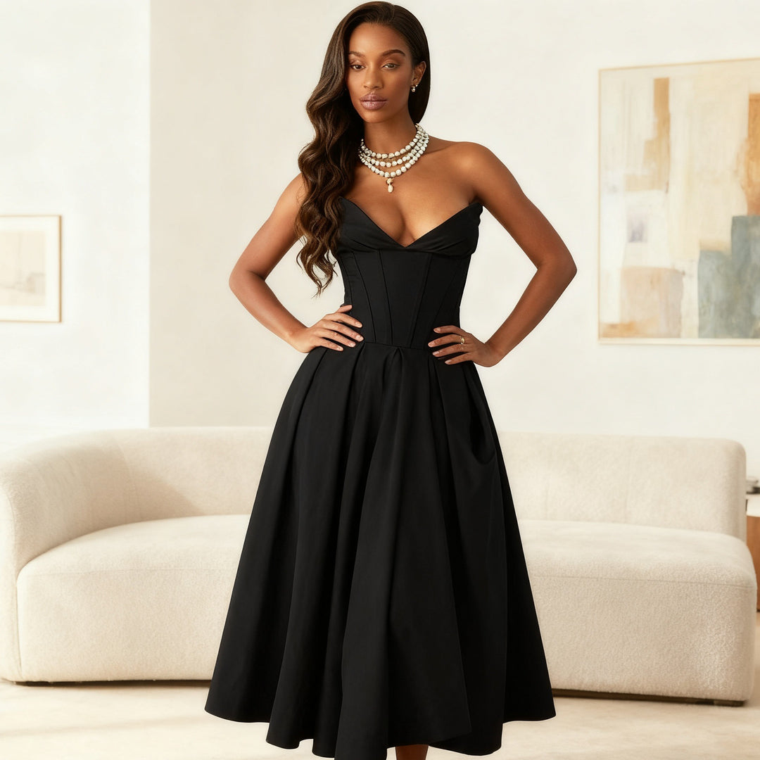 Damen Elegant geschnittenes Korsettkleid mit schwingendem Rock R&B