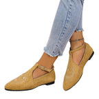 Damen Flache Slingback-Pantoletten mit eleganter Schnallen-Applikation und kunstvollen Stickereien