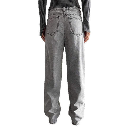 Damen weite Jeans im lässigen Vintage-Design mit hoher Taille und beständigem Stoff R&B