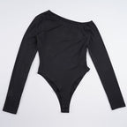 Damen eleganter Body mit langen Ärmeln und weitem Halsausschnitt R&B