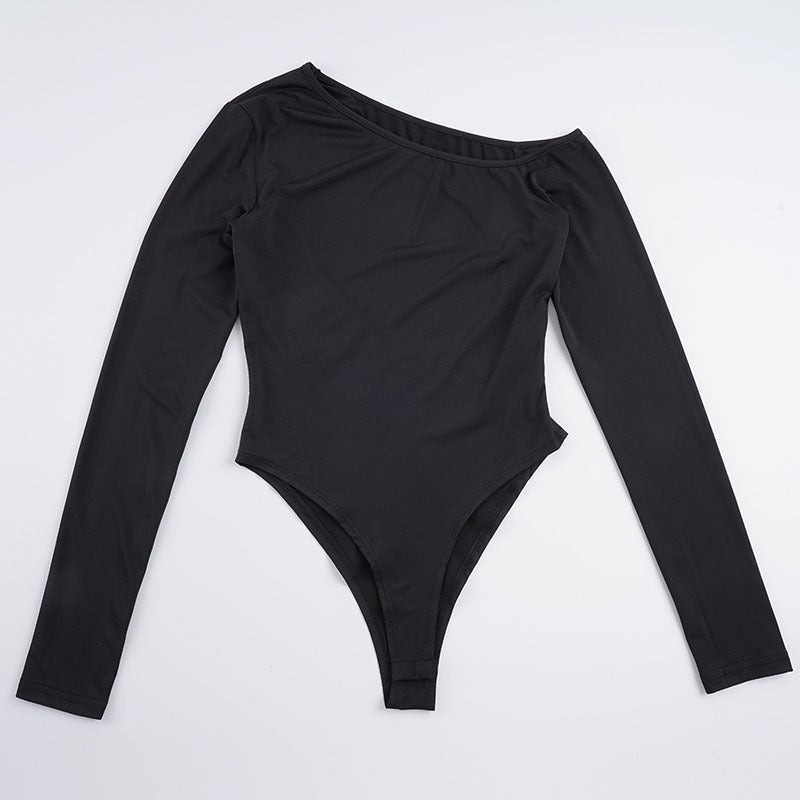 Damen eleganter Body mit langen Ärmeln und weitem Halsausschnitt R&B