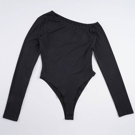 Damen eleganter Body mit langen Ärmeln und weitem Halsausschnitt R&B
