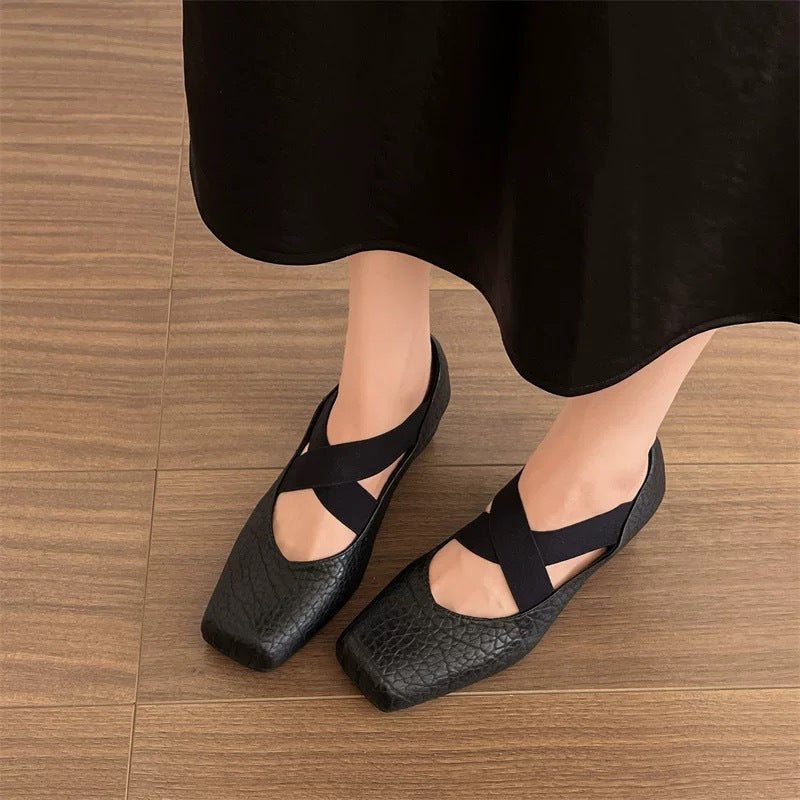 Damen Elegante Ballerinas mit dehnbarem Überkreuz-Riemen R&B