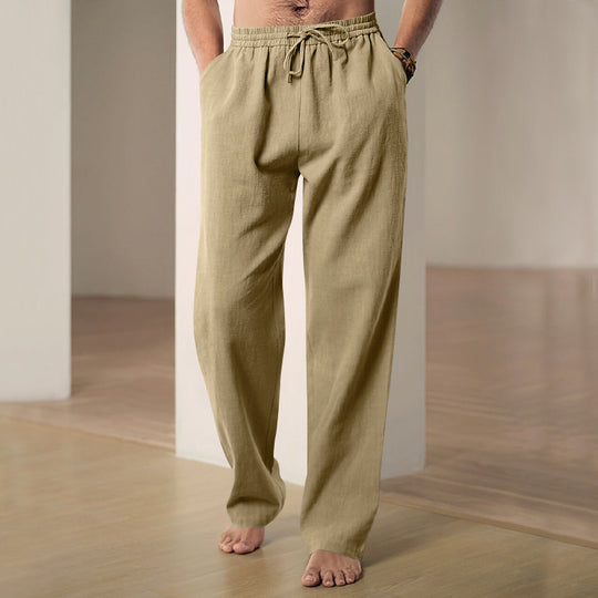 Herren nan lockere Leinen-Baumwoll-Freizeithose mit elastischem Bund und Kordelzug R&B