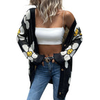Damen Langärmlige Strickjacke mit Blumenmuster und Knopfdetails R&B