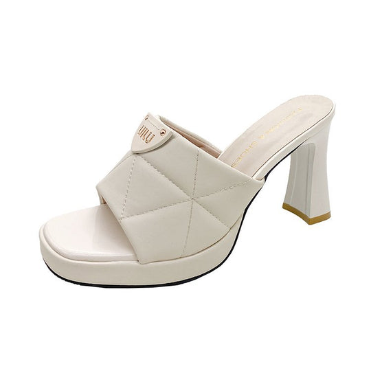 Damen elegante Offene Schuhe mit Blockabsatz und glänzendem Obermaterial R&B