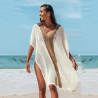 Damen Strandkleid mit romantischem Häkelmuster und voluminösen Ärmeln R&B