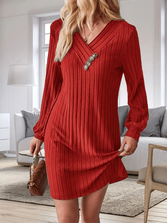 Damen Röhrenkleid mit elegantem V-Ausschnitt und dekorativen Knöpfen R&B