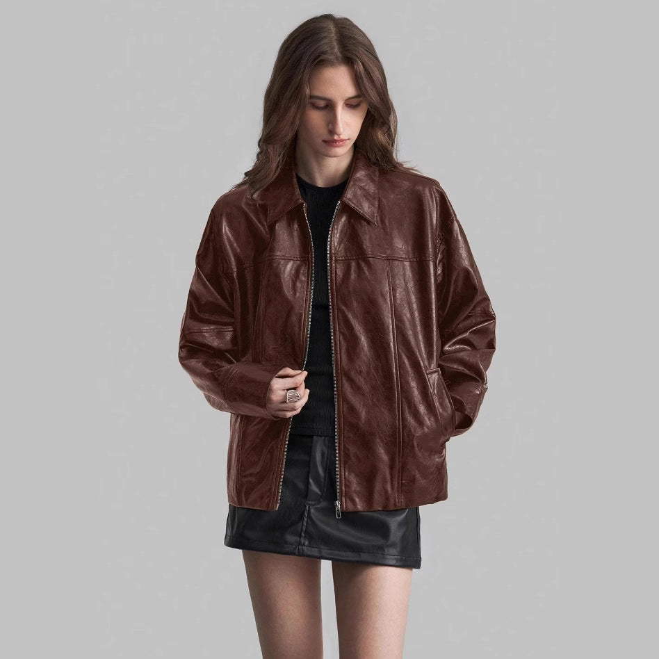 Damen Kunstlederjacke im angesagten Biker-Stil mit asymmetrischem Reißverschluss R&B
