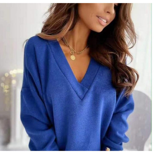 Damen lässiger V-Ausschnitt Pullover aus weichem Baumwollmix R&B