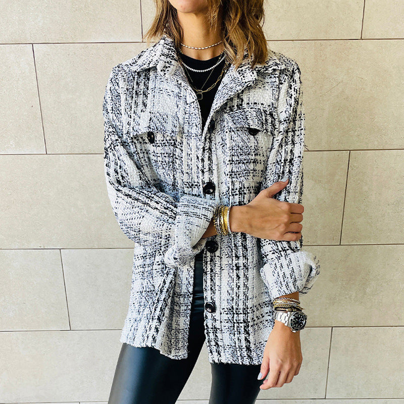 Damen Karierte Overshirt-Jacke mit Taschen und lässigem Schnitt R&B