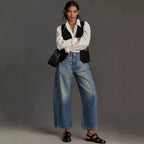 Damen Weit geschnittene Denim-Hose mit elastischem Bund und modischem Schnitt R&B