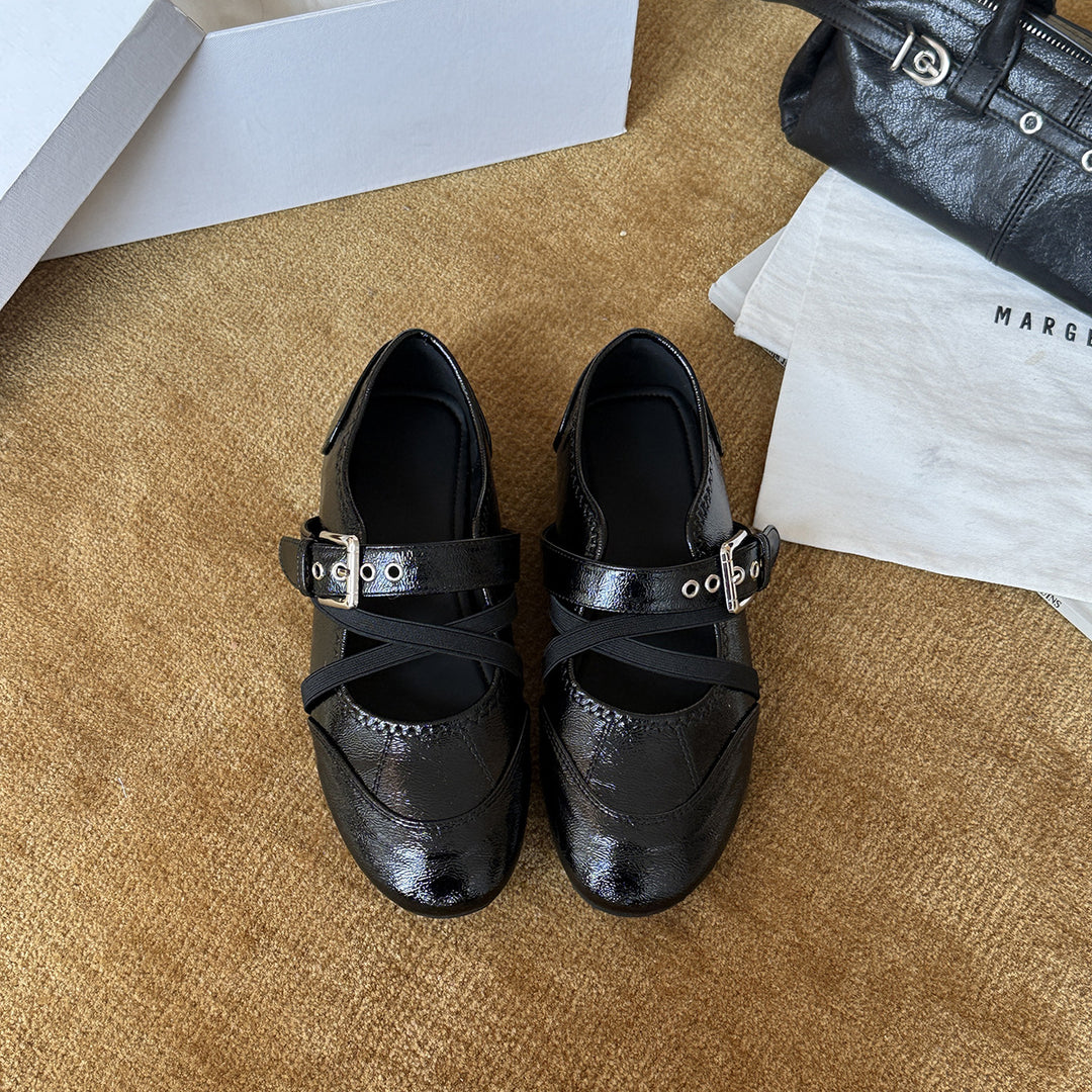 Damen Bequeme Ballerinas mit verstellbarem Riemchen und modischem Metallic-Finish R&B