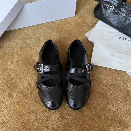 Damen Bequeme Ballerinas mit verstellbarem Riemchen und modischem Metallic-Finish R&B