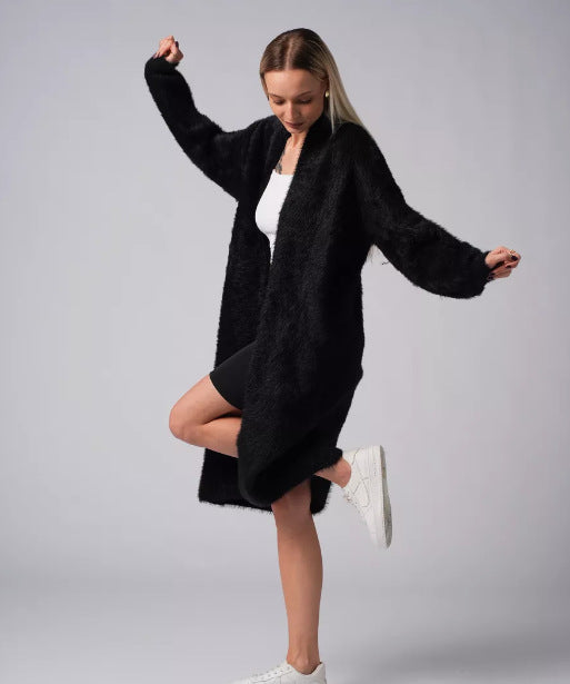 Damen Flauschiger Langcardigan mit offenem Schnitt und weichen Ärmeln R&B