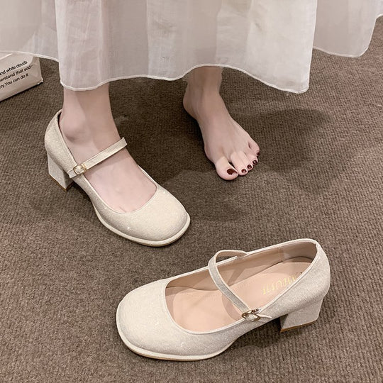 Damen elegante Mary Jane Pumps mit hochwertigem Stoff und komfortablem Blockabsatz R&B