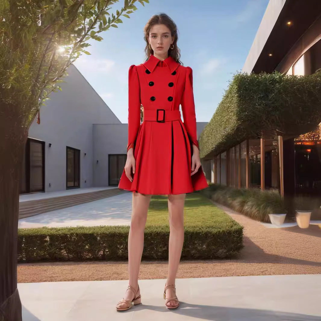 Damen eleganter Trenchcoat mit ausgestelltem Schnitt und französischem Kragen R&B