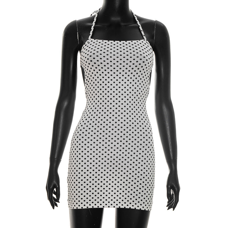 Damen figurbetontes Minikleid mit Polka-Dots und Spaghettiträgern R&B
