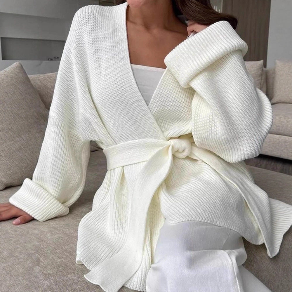Damen Luxuriöse Strickjacke mit Gürtel R&B
