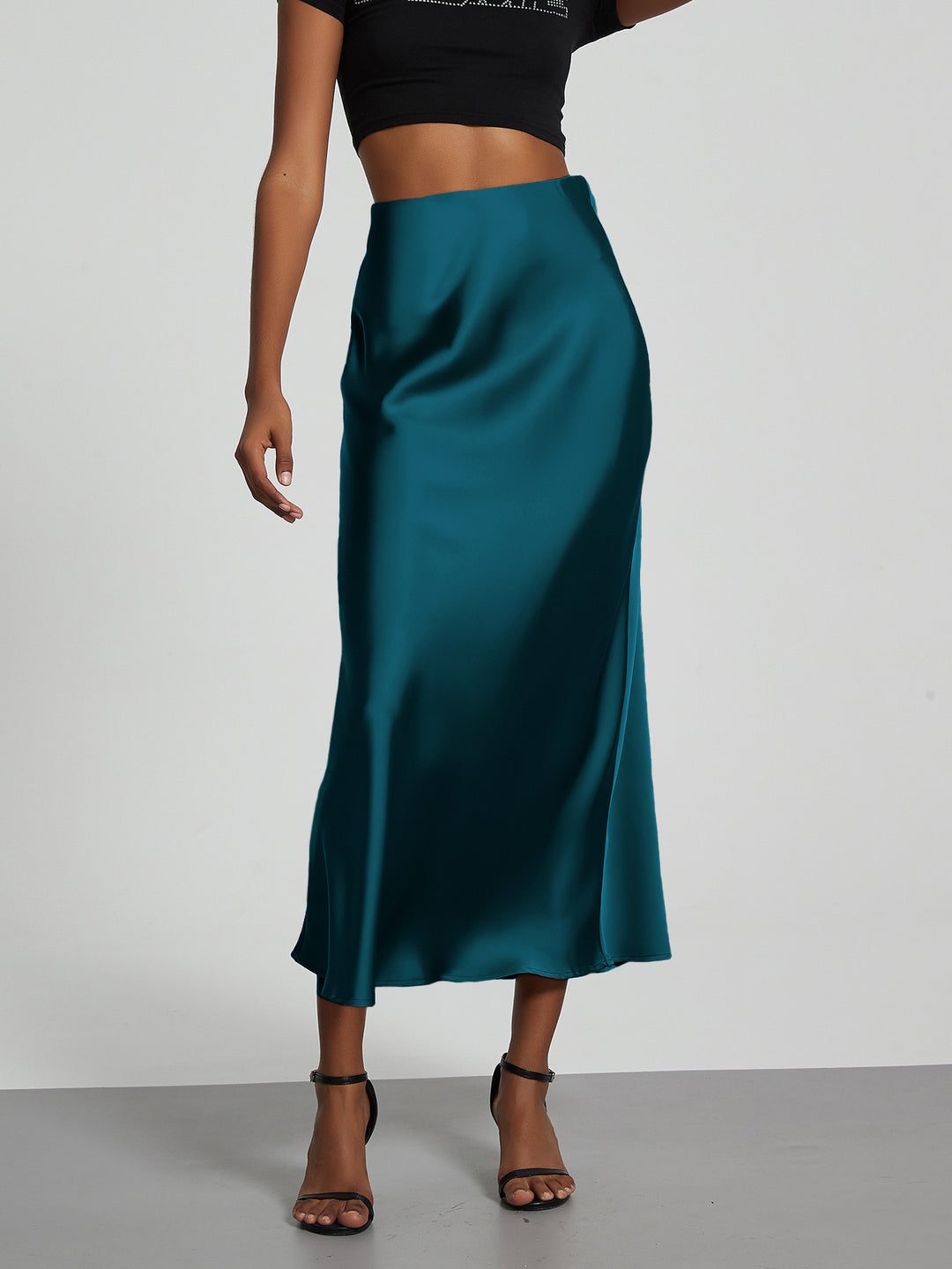 Damen Stilvolle Satin-Stretchrock mit hohem Bund und fließendem Schnitt R&B