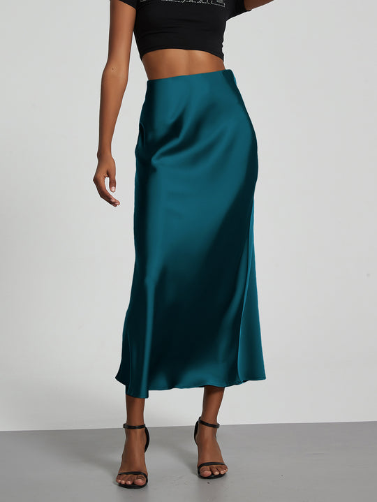 Damen Stilvolle Satin-Stretchrock mit hohem Bund und fließendem Schnitt R&B