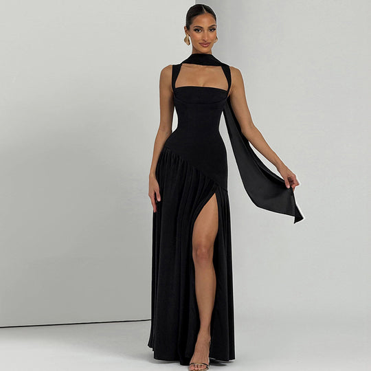 Damen Elegantes Abendkleid mit asymmetrischem Schnitt und tiefem Schlitz R&B
