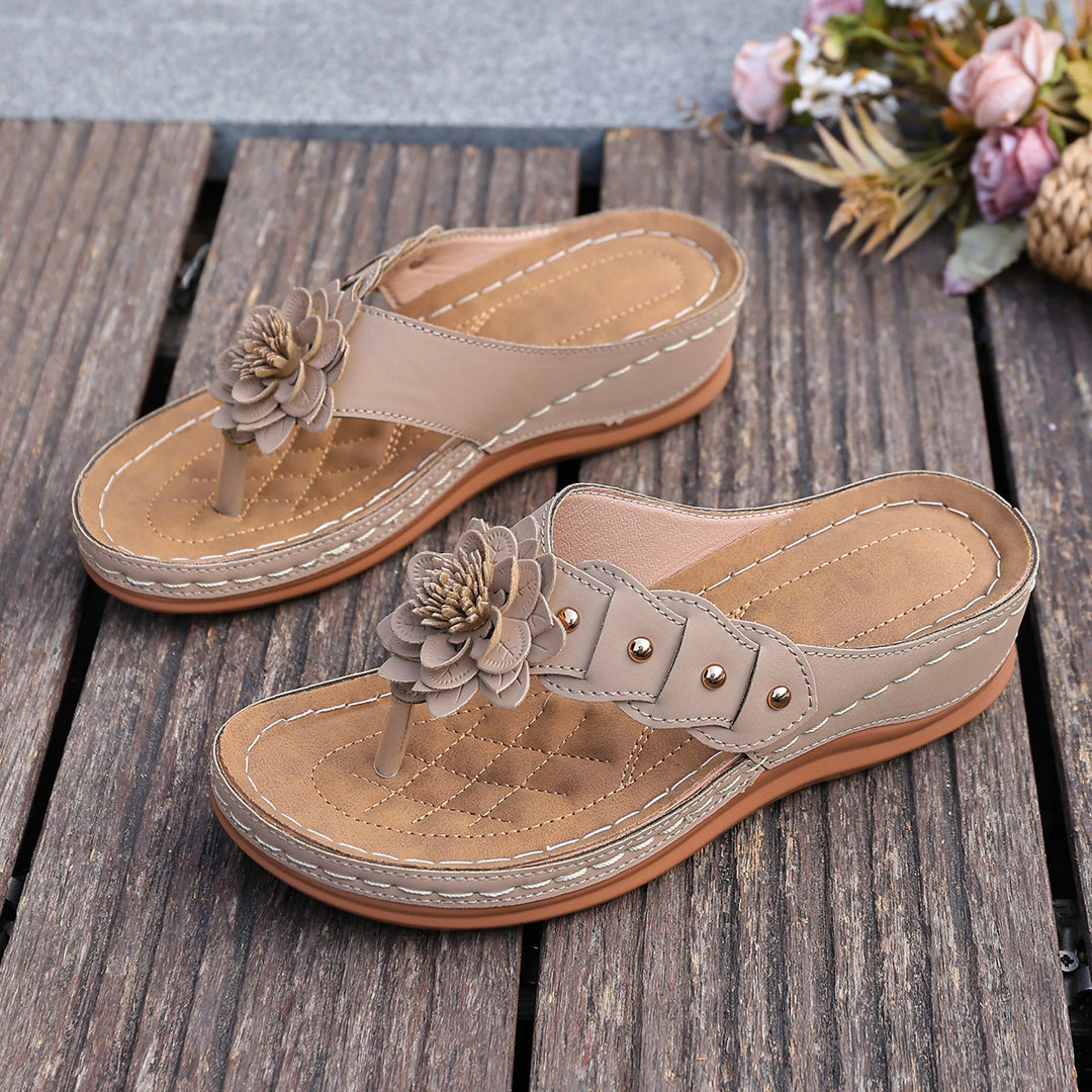 Damen Sandalen mit floralen Applikationen und gepolsterter Sohle R&B