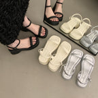 Damen modische Plateau-Sandalen mit verstellbarem Riemen und rutschfester Sohle R&B