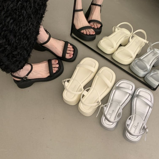 Damen modische Plateau-Sandalen mit verstellbarem Riemen und rutschfester Sohle R&B
