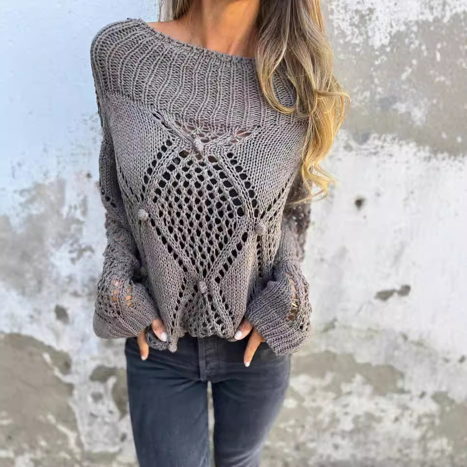 Damen Strickpullover mit offener Maschenstruktur