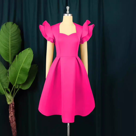 Damen elegantes Kleid mit voluminösen Rüschensäumen R&B