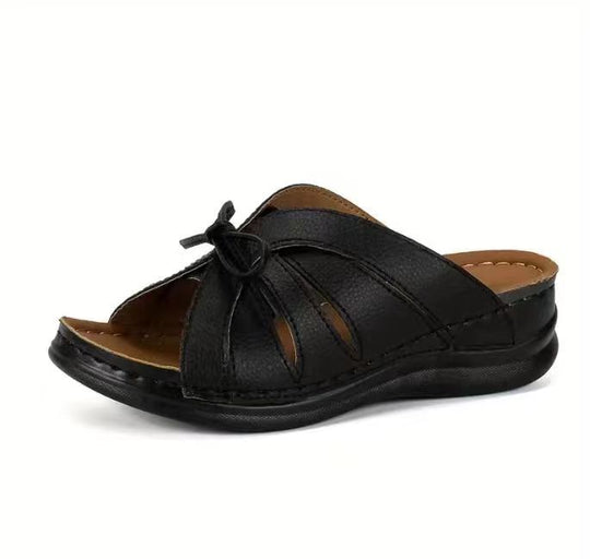 Damen bunte Slip-On Pantoletten mit dekorativem Knoten R&B