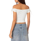 Damen raffiniertes Off-Shoulder T-Shirt mit eleganten BindR&Bändern R&B