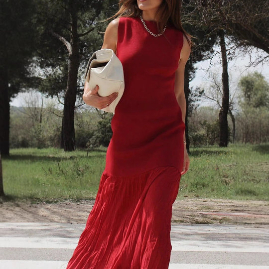 Damen ärmelloses Maxikleid mit elegantem Rüschensaum R&B