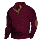 Herren nan grober Zopfstrick Troyer mit Knopfleiste und Veloursleder-Ellenbogenpatches R&B