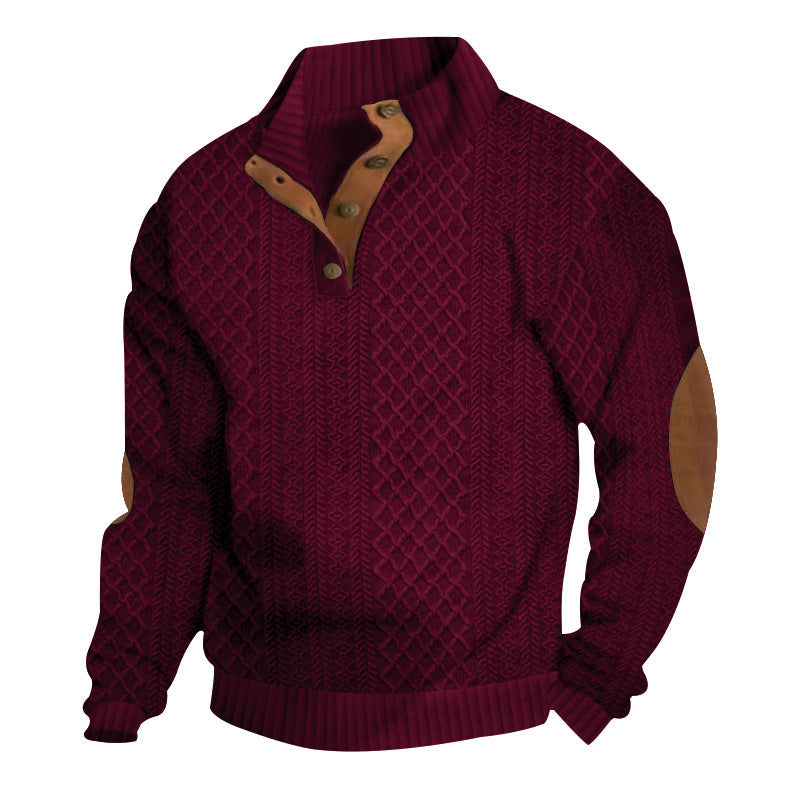 Herren nan grober Zopfstrick Troyer mit Knopfleiste und Veloursleder-Ellenbogenpatches R&B