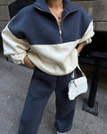 Damen bequemer Zip-Pullover mit überschnittenen Schultern R&B