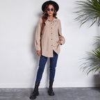 Damen Cord-Hemdbluse mit knöpfbarem Verschluss und leichtem Oversized-Schnitt R&B