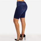 Damen Jeans-Shorts mit hohem Taillenbund und modischen Knopfdetails R&B