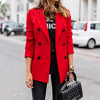 Damen nan taillierter Longblazer mit doppelreihiger Knopfleiste, Reverskragen und Eingrifftaschen R&B