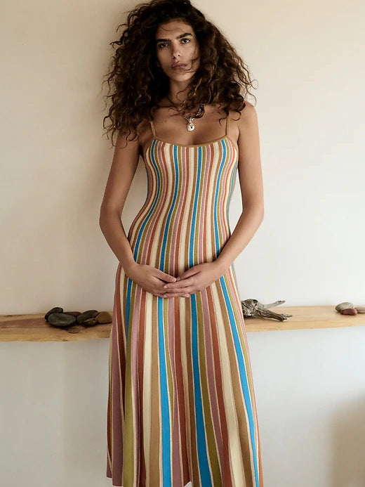 Damen nan elegantes Maxikleid im Unterkleid-Stil mit Spaghettiträgern, tailliertem Schnitt und weitem Saum R&B