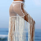 Damen Häkel-Strandponcho mit Fransen und dekorativen Muscheldetails R&B