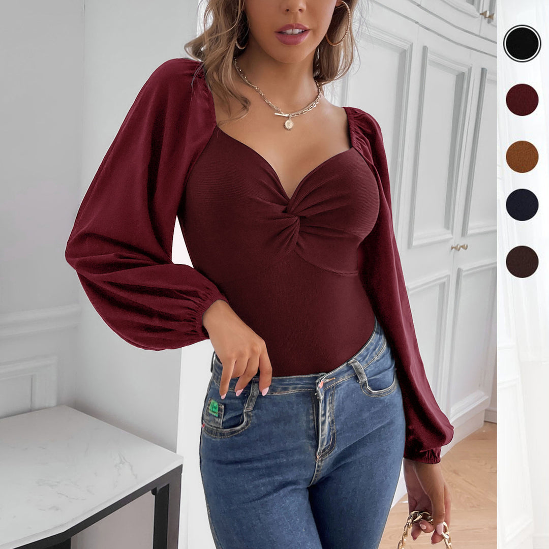Damen Body mit eleganter Knötchen-Details und romantischen Puffärmeln R&B