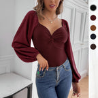 Damen Body mit eleganter Knötchen-Details und romantischen Puffärmeln R&B