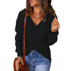 Damen Wickelstrickpullover mit V-Ausschnitt und strukturierter Oberfläche