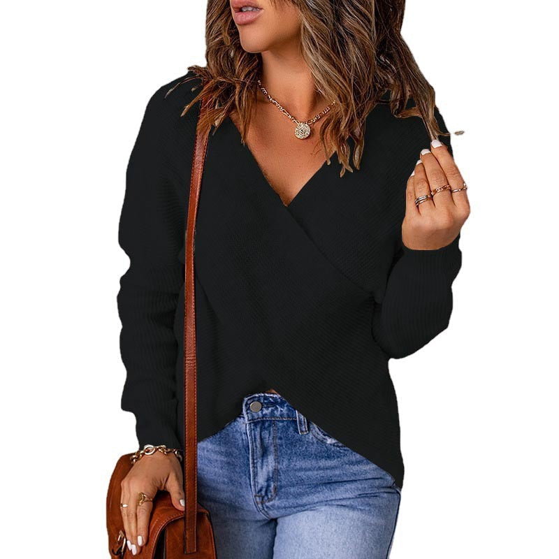 Damen Wickelstrickpullover mit V-Ausschnitt und strukturierter Oberfläche